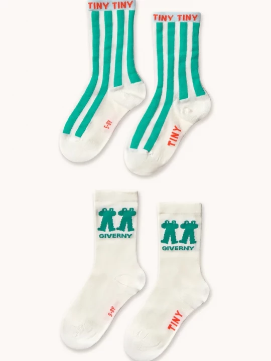 Obrázek produktu Tinycottons Dětské ponožky Tinycottons EMERALD STRIPES & FROG MEDIUM SOCKS 2-pack bílá