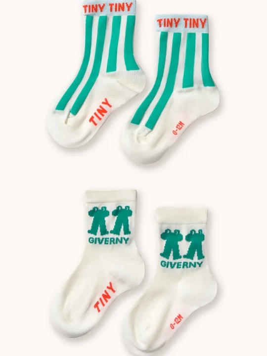Obrázek produktu Tinycottons Dětské ponožky Tinycottons EMERALD STRIPES & FROG MEDIUM SOCKS bílá