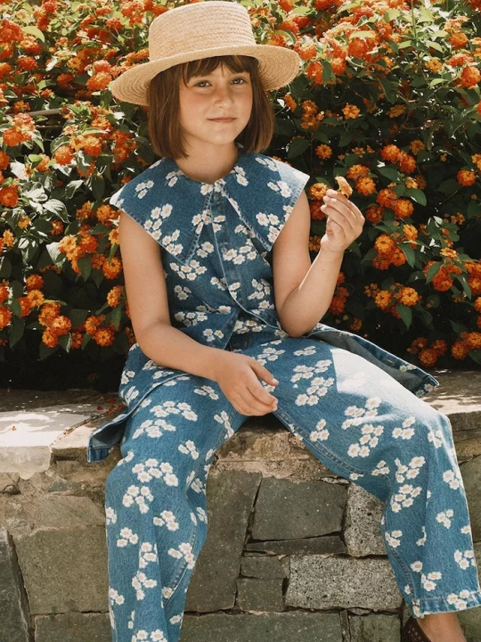 Obrázek produktu Tinycottons Dětské rifle Tinycottons BLOSSOMS DENIM JEANS modrá