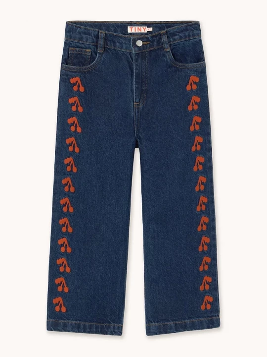 Obrázek produktu Tinycottons Dětské rifle Tinycottons CHERRIES EMBROIDERED JEANS námořnická modř