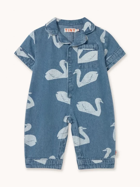 Obrázek produktu Tinycottons Kojenecký džínový overal Tinycottons BIG SWANS BABY ONE-PIECE modrá