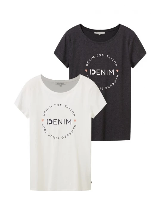 Obrázek produktu TOM TAILOR DENIM Tričko  antracitová / meruňková / přírodní bílá