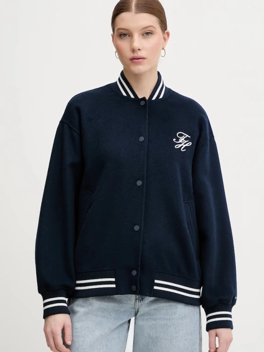 Obrázek produktu Tommy Hilfiger Bomber bunda s příměsí vlny Tommy Hilfiger námořnická modř