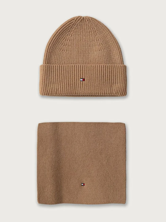Obrázek produktu Tommy Hilfiger čepice a šála dámská s příměsí vlny béžová