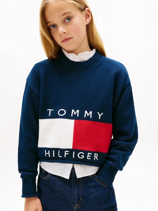 Obrázek produktu Tommy Hilfiger Dětský bavlněný svetr Tommy Hilfiger námořnická modř
