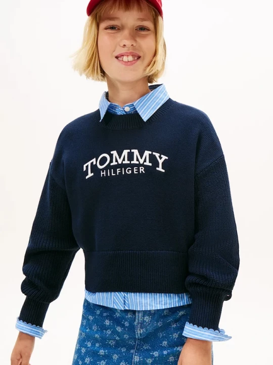 Obrázek produktu Tommy Hilfiger Dětský bavlněný svetr Tommy Hilfiger námořnická modř