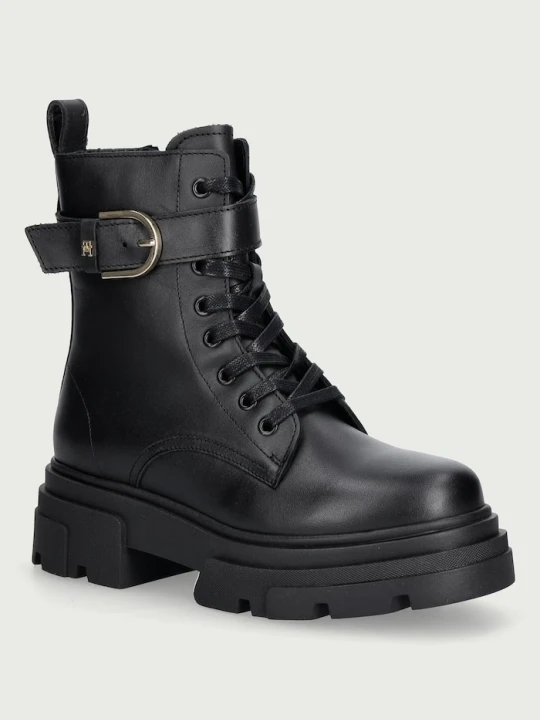 Obrázek produktu Tommy Hilfiger farmářky dámské kožené LEATHER TH BUCKLED LACE-UP BOOT černá