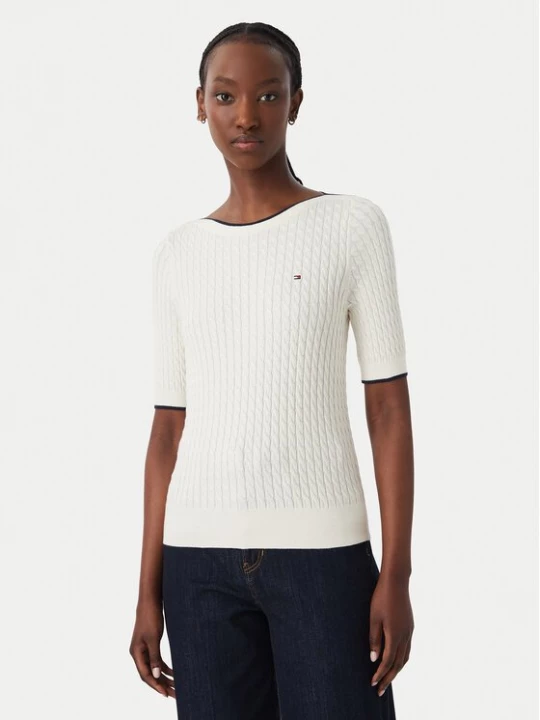 Obrázek produktu Tommy Hilfiger Halenka Fine Gg Cable Boat WW0WW50103 Světle béžová Regular Fit