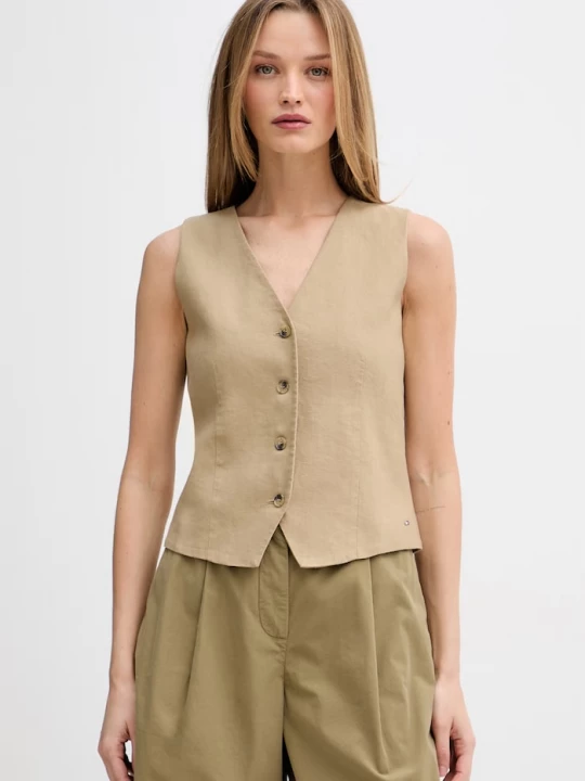Obrázek produktu Tommy Hilfiger jednořadá vesta dámská se lnem béžová