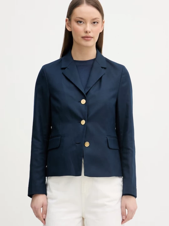 Obrázek produktu Tommy Hilfiger jednořadé sako dámské s příměsí lnu námořnická modř