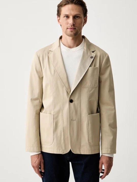 Obrázek produktu Tommy Hilfiger jednořadé sako pánské bavlněné béžová