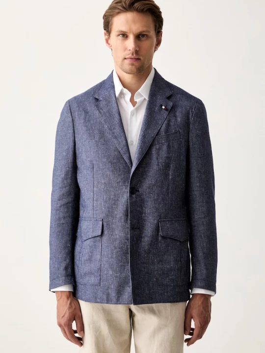 Obrázek produktu Tommy Hilfiger jednořadé sako pánské se lnem námořnická modř