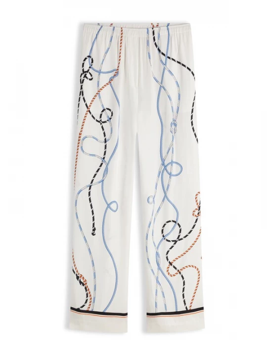 Obrázek produktu TOMMY HILFIGER Kalhoty 'Rope Print Relaxed Straight' světlemodrá / oranžová / černá / bílá