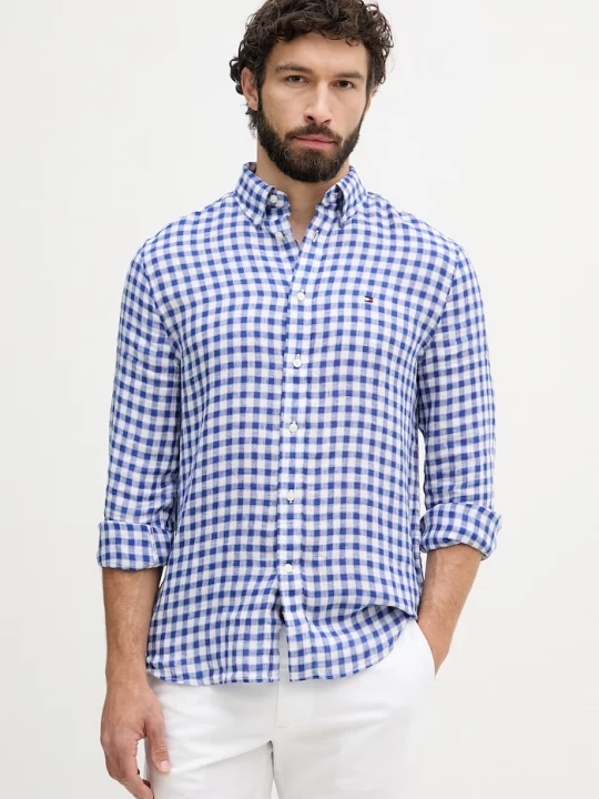 Obrázek produktu Tommy Hilfiger košile pánská lněná modrá