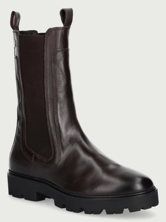 Obrázek produktu Tommy Hilfiger kotníkové Chelsea boty dámské kožené TH STUD LEATHER HIGH CHELSEA hnědá