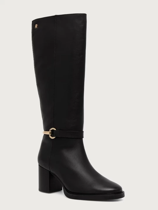 Obrázek produktu Tommy Hilfiger kozačky nad kolena na sloupku dámské kožené TH STUD HEEL RIDING KNEE BOOT černá