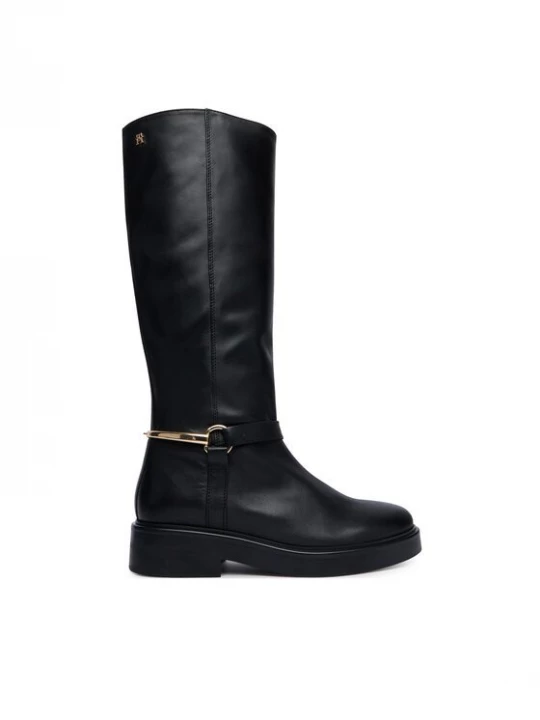 Obrázek produktu Tommy Hilfiger Kozačky ve vojenském stylu Th Stud Leather Knee Riding Boot FW0FW09608 Černá