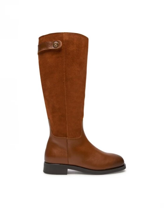 Obrázek produktu Tommy Hilfiger Kozačky ve vojenském stylu Th Stud Leather Mix Long Boot FW0FW08341 Hnědá