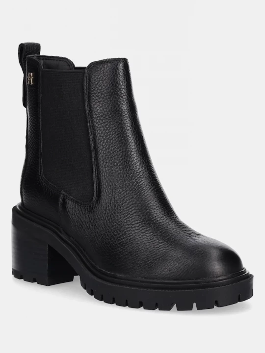 Obrázek produktu Tommy Hilfiger Kožené kotníkové boty Tommy Hilfiger TH LEATHER CHELSEA CLEATED HEEL černá