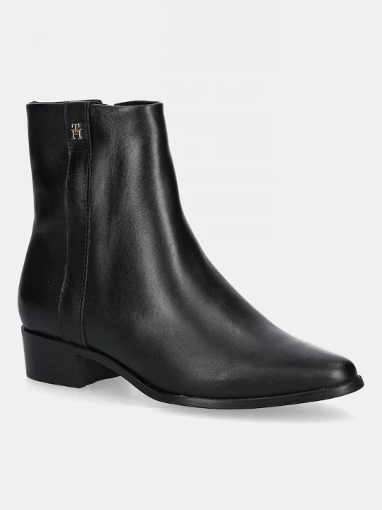 Obrázek produktu Tommy Hilfiger Kožené kotníkové boty Tommy Hilfiger TH LEATHER POINTY ZIP BOOTIE černá