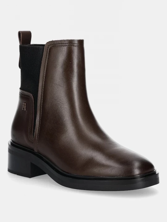 Obrázek produktu Tommy Hilfiger Kožené kotníkové boty Tommy Hilfiger TH MINIMAL LEATHER CHELSEA hnědá