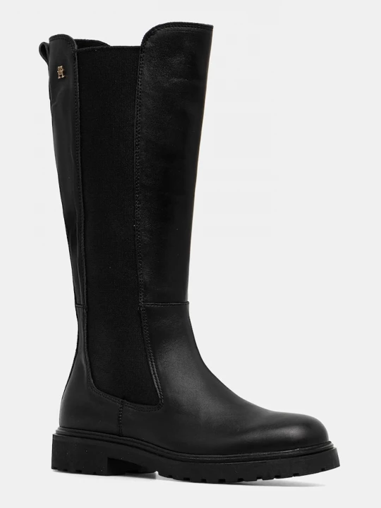 Obrázek produktu Tommy Hilfiger Kožené kozačky Tommy Hilfiger TH LTHR CLEATED LONG BOOT černá