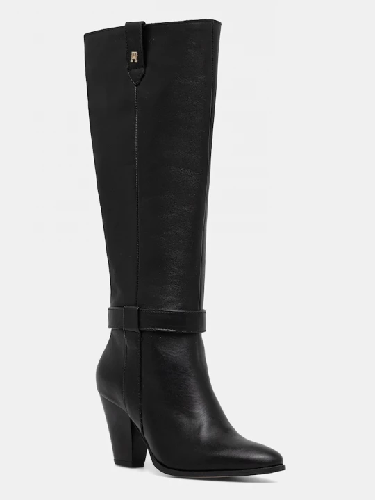 Obrázek produktu Tommy Hilfiger Kožené kozačky TH T-STRAP LTHR POINTY LONG BOOT černá