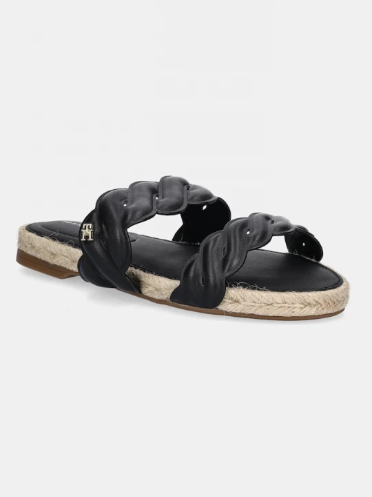 Obrázek produktu Tommy Hilfiger Kožené pantofle Tommy Hilfiger LEATHER ROPE ESPADRILLE MULE černá