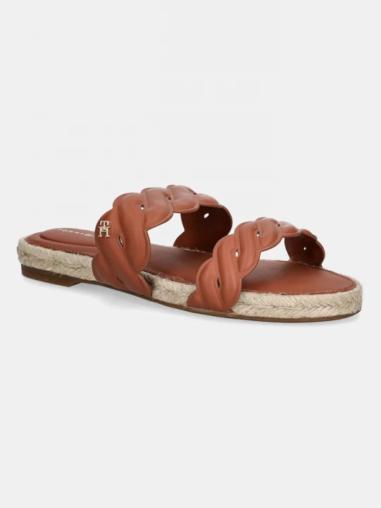 Obrázek produktu Tommy Hilfiger Kožené pantofle LEATHER ROPE ESPADRILLE MULE hnědá