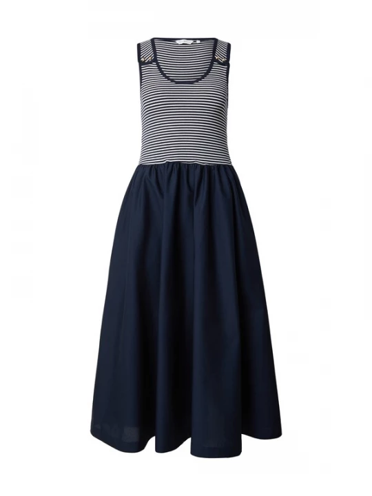 Obrázek produktu TOMMY HILFIGER Letní šaty 'Gold-tone Button Slim Mixed Midi' námořnická modř / bílá