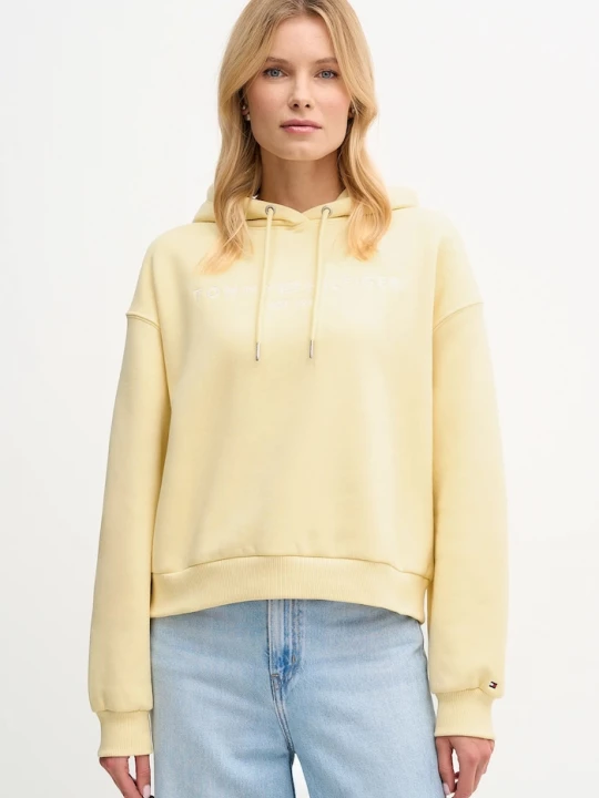 Obrázek produktu Tommy Hilfiger mikina s kapucí dámská s bavlnou žlutá