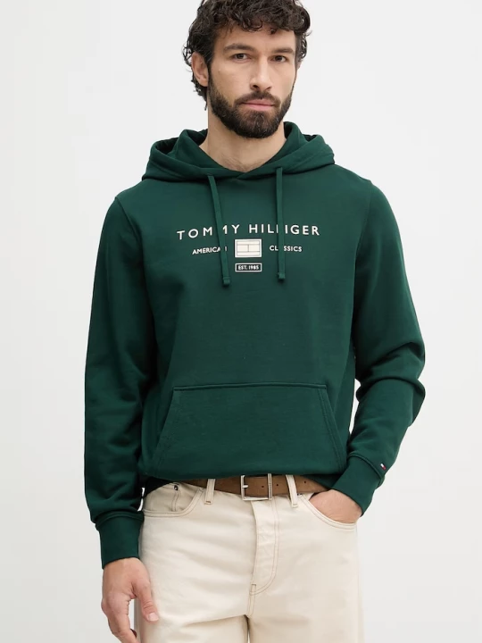 Obrázek produktu Tommy Hilfiger mikina kapucí pánská bavlněná zelená