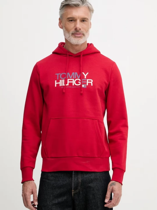 Obrázek produktu Tommy Hilfiger mikina s kapucí pánská s bavlnou červená