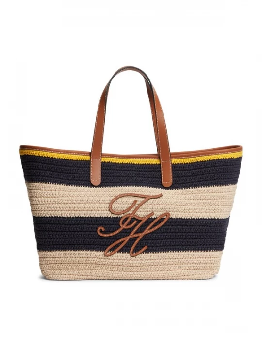Obrázek produktu TOMMY HILFIGER Nákupní taška 'Woven Stripe Logo Appliqué Tote' béžová / námořnická modř / karamelová / žlutá