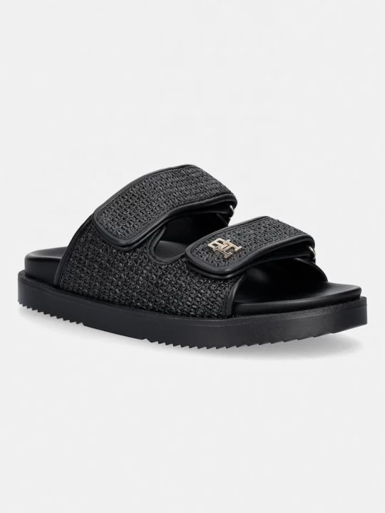 Obrázek produktu Tommy Hilfiger pantofle dámské DOUBLE STRAP RAFFIA SANDAL černá