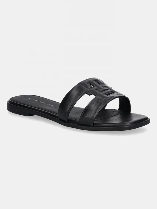 Obrázek produktu Tommy Hilfiger pantofle na plochém podpatku dámské kožené TH LOGO STRAP MULE černá