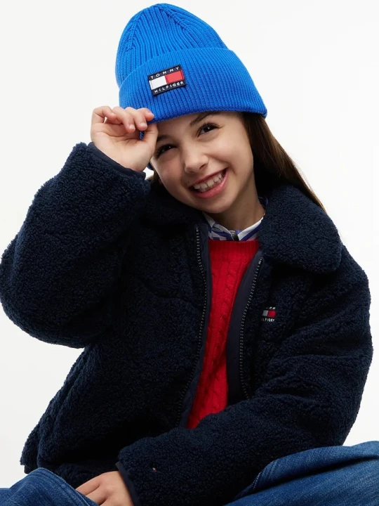 Obrázek produktu Tommy Hilfiger pletená čepice dětská bavlněná modrá