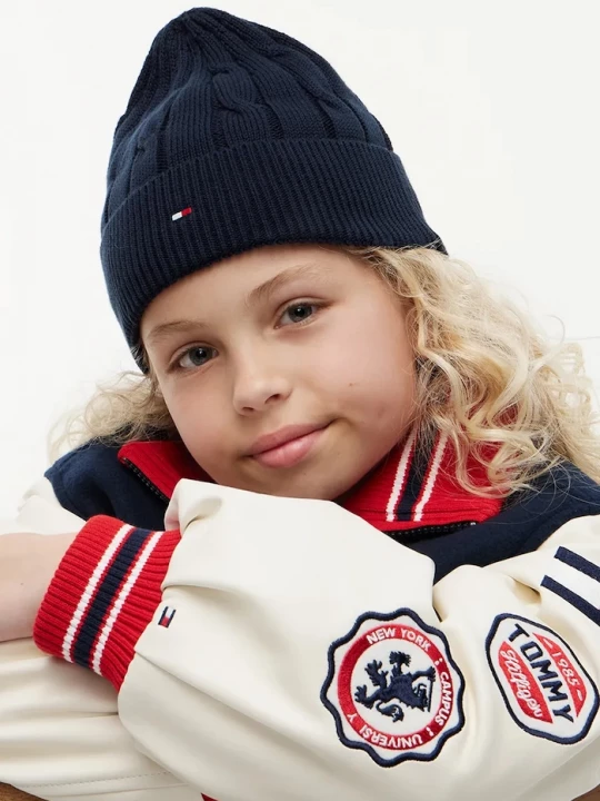 Obrázek produktu Tommy Hilfiger pletená čepice dětská bavlněná námořnická modř