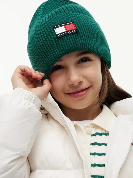 Obrázek produktu Tommy Hilfiger pletená čepice dětská bavlněná zelená