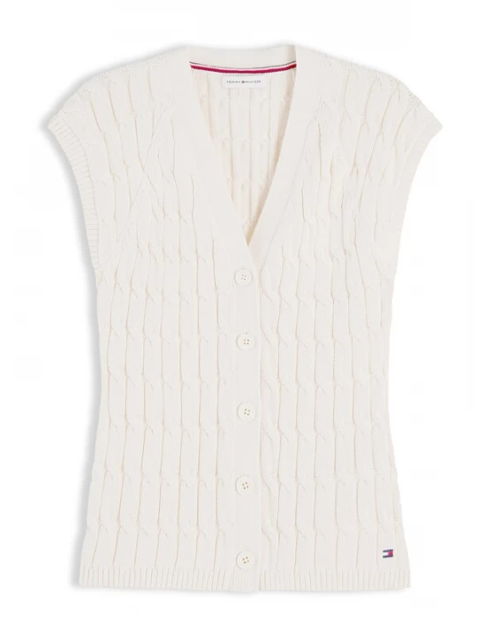 Obrázek produktu TOMMY HILFIGER Pletená vesta 'Cable Slim Sleeve' světle žlutá