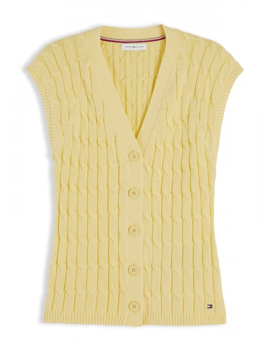 Obrázek produktu TOMMY HILFIGER Pletená vesta 'Cable Slim Sleeve' světle žlutá