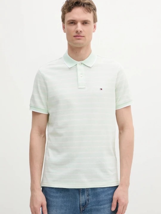 Obrázek produktu Tommy Hilfiger polo pánské příměsí lnu zelená