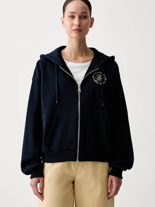 Obrázek produktu Tommy Hilfiger rozepínací mikina s kapucí dámská bavlněná námořnická modř