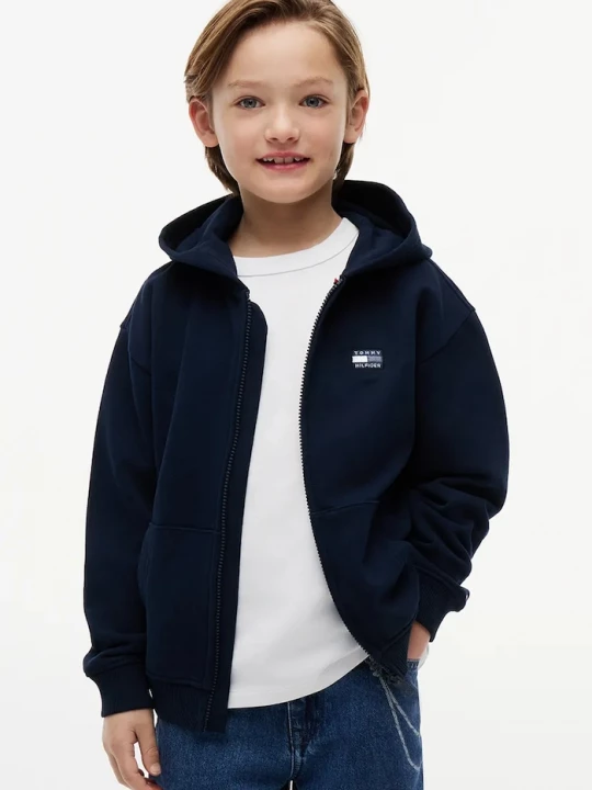 Obrázek produktu Tommy Hilfiger rozepínací mikina s kapucí dětská bavlněná námořnická modř