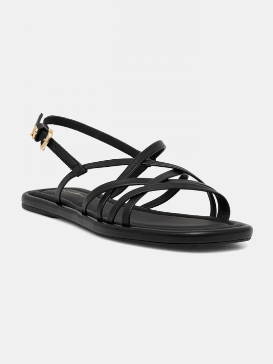Obrázek produktu Tommy Hilfiger sandály dámské kožené FLAT STRAPPY SANDAL LTH černá