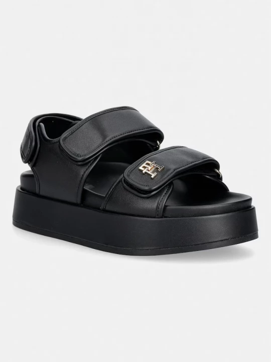 Obrázek produktu Tommy Hilfiger sandály na platformě dámské kožené LEATHER SPORTY PLATFORM SANDAL černá