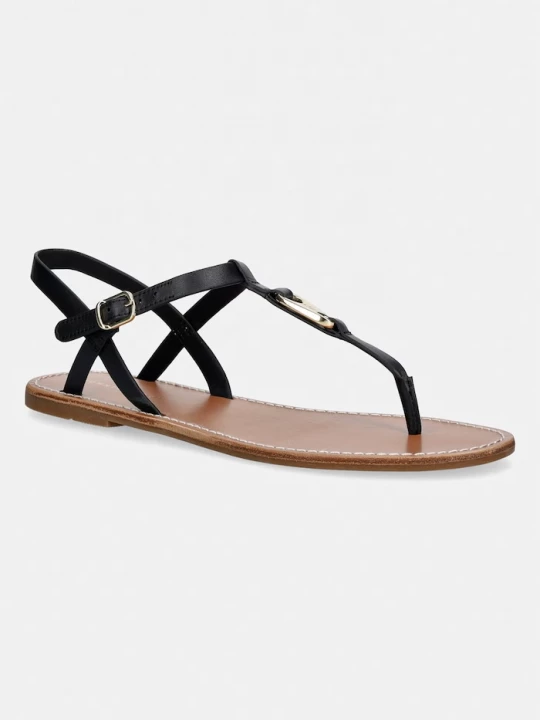 Obrázek produktu Tommy Hilfiger sandály na plochém podpatku dámské kožené LEATHER THONG SANDAL černá
