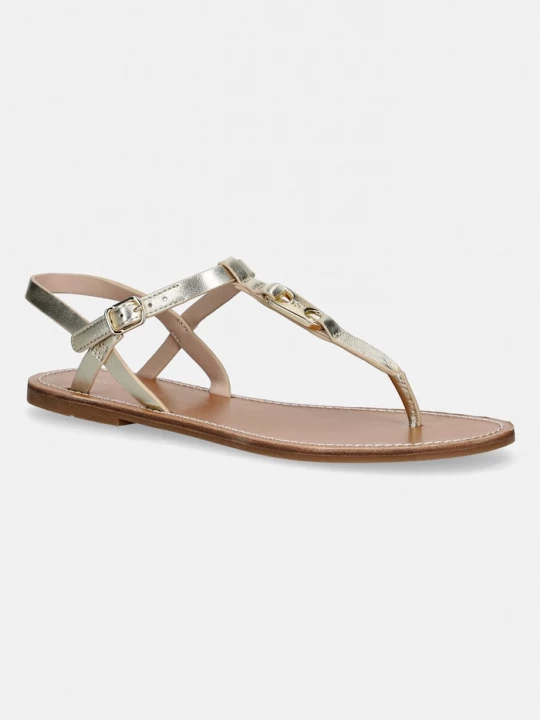Obrázek produktu Tommy Hilfiger sandály na plochém podpatku dámské kožené LEATHER THONG SANDAL GOLD