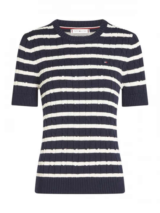 Obrázek produktu TOMMY HILFIGER Svetr 'Cable Short Sleeve'  modrá / bílá