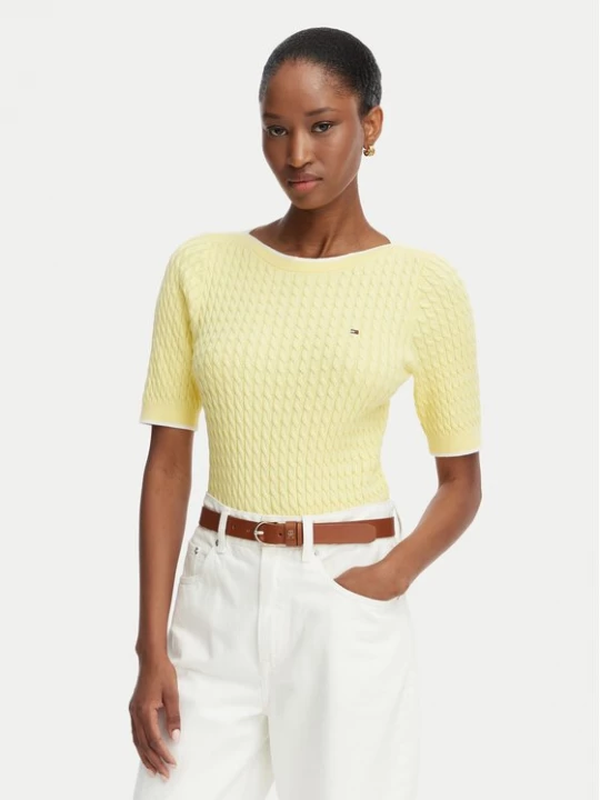 Obrázek produktu Tommy Hilfiger Svetr Fine Gg Cable Boat WW0WW50103 Světle žlutá Regular Fit